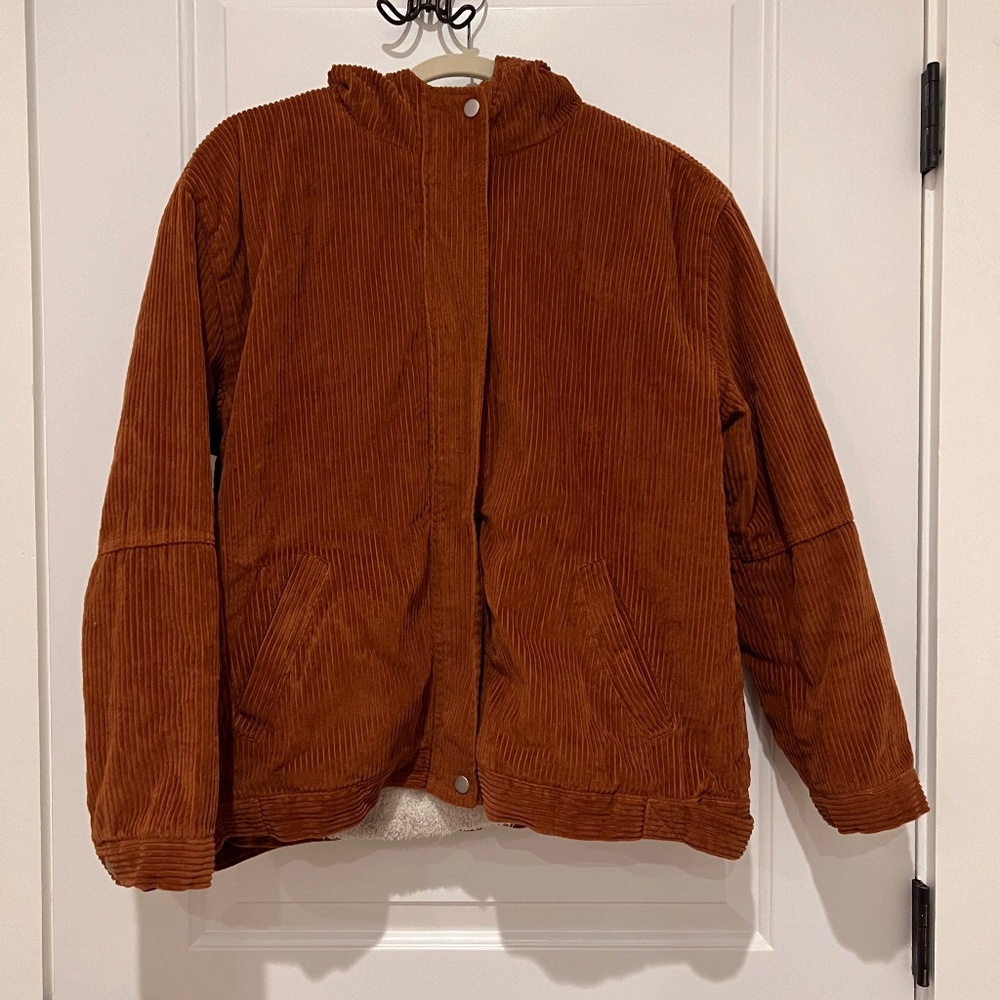 Fleece lined corduroy jacket with hoodie